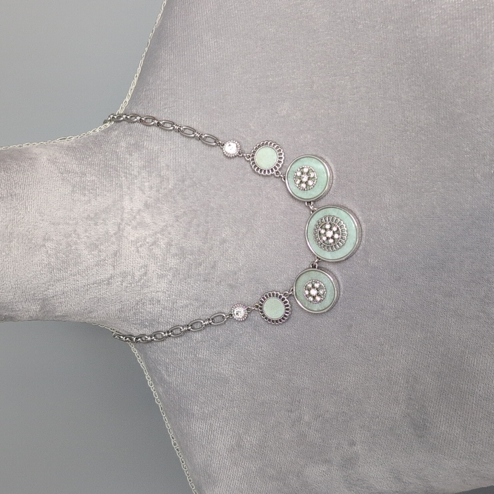 Aqua enamel and crystal necklace